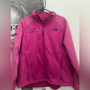 Pink Corvette embroidered zip up north face jacket